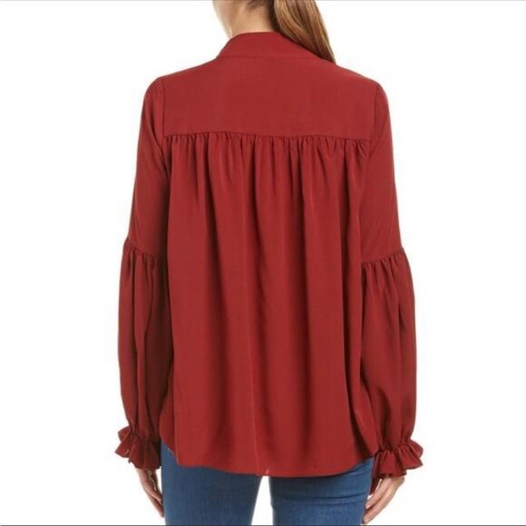 Haute Hippie Top Shirt Blouse statement Balloon Sleeve NWT NEW maroon boho Small - Picture 2 of 15